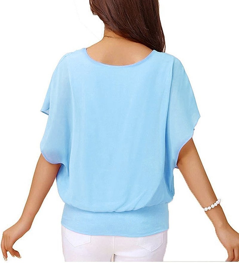 VIISHOW Women's Loose Casual Short Sleeve Chiffon Top T-Shirt Blouse Light Blue XX-Large - Image 2